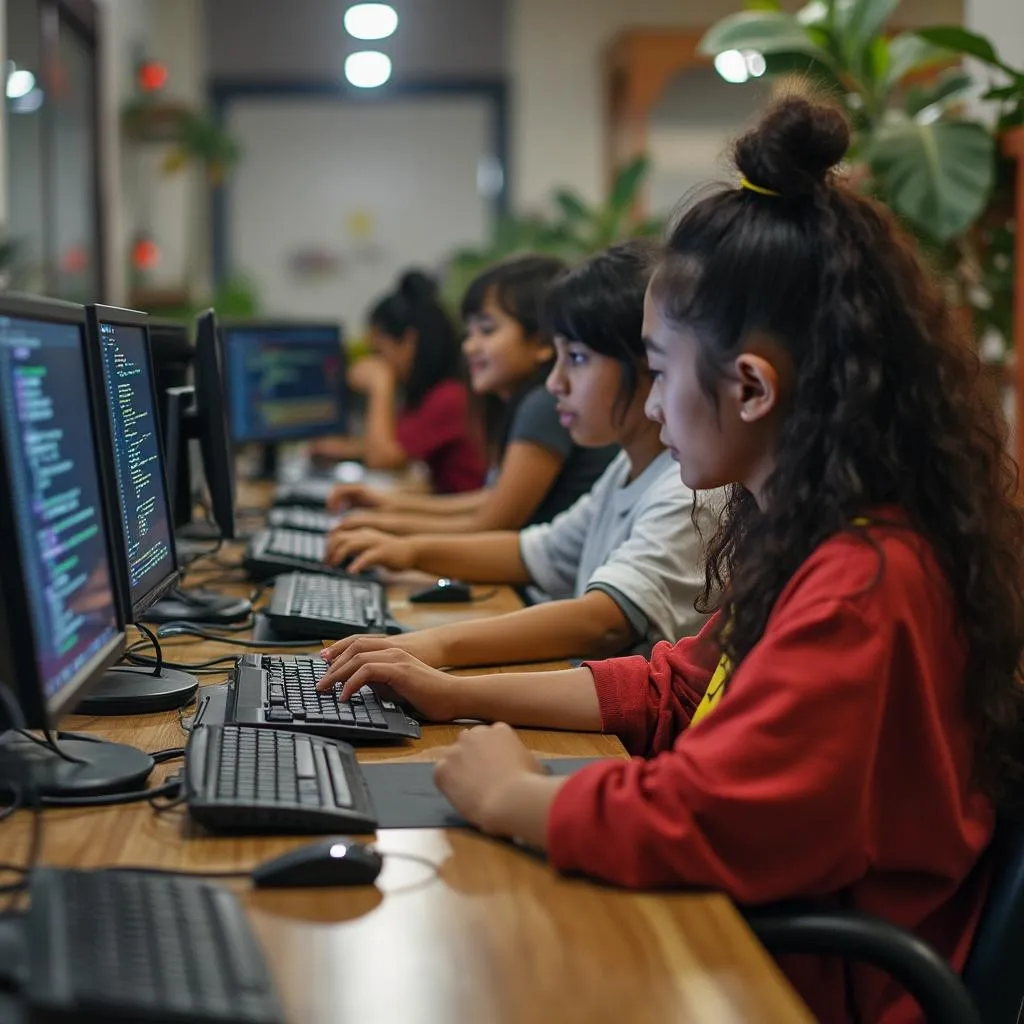 Estudiantes de diseño web en laboratorio